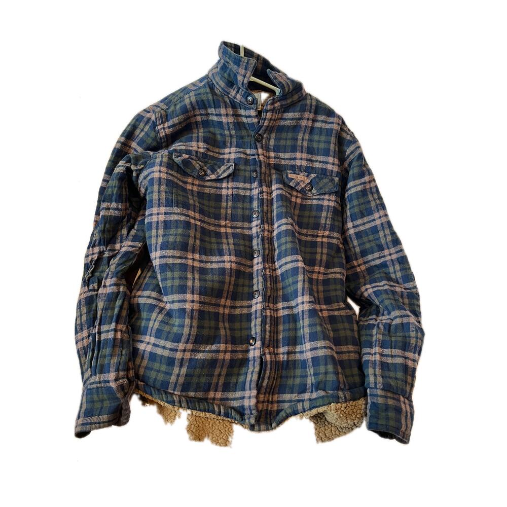 Field and Stream Green Red Checkered Flannel Jacket Mens S